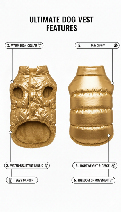 Pets Empire Metallic Golden Puffer Jacket Vest for Small Dogs( Half)