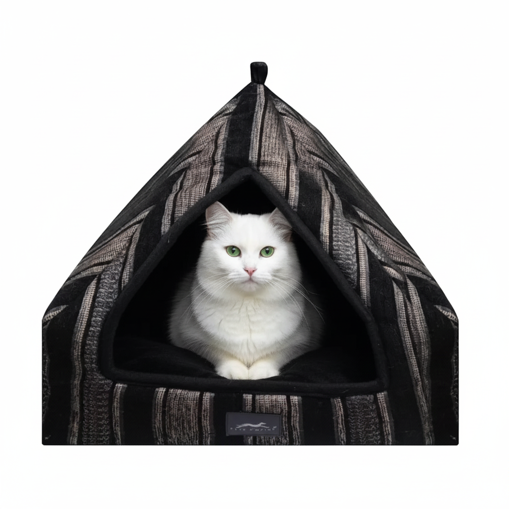 Pets Empire Soft Fabric Comfortable Hut Bed for Cats, Kittens and Puppies-Black Stripes