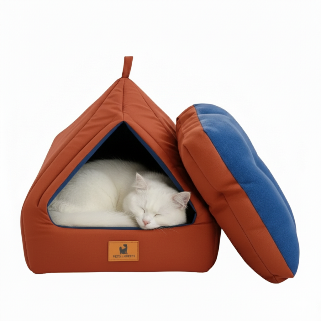 Pets Empire Soft Fabric Comfortable Hut Bed for Cats, Kittens and Puppies- Brown