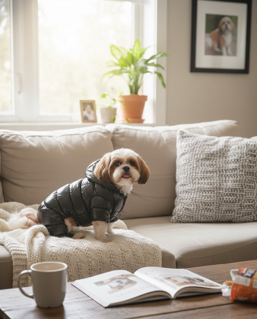 Pets Empire Metallic Black Puffer Jacket for Small Dogs (Full)