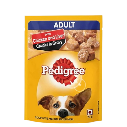 Pedigree Chicken & Liver Chunks in Gravy Adult Wet Dog Food - 70 g packs