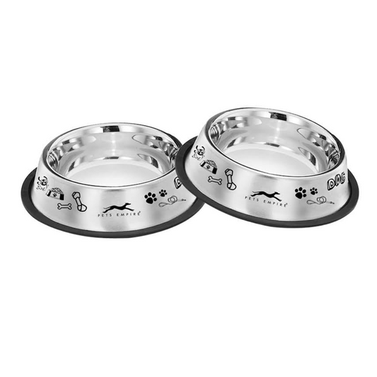 Pets Empire Stainless Steel Printed Dog Bowl (700ML- Pack of 2)