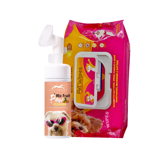 Pets Empire Paw Essential COMBO (Mix Fruit Paw Cleaner & Pet Wipes )