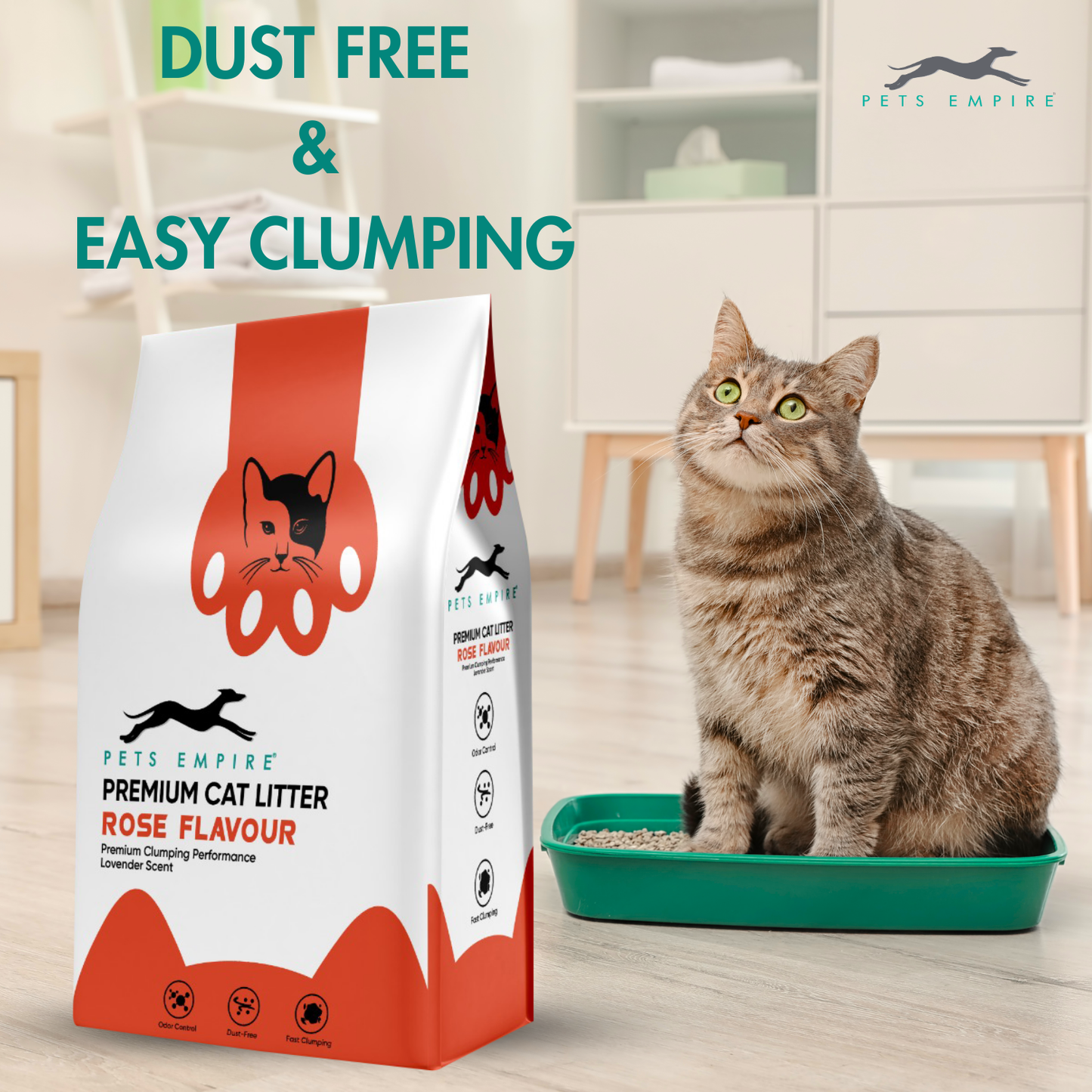 Pets Empire Cat Litter (Natural & Clumpy) -Rose Scented