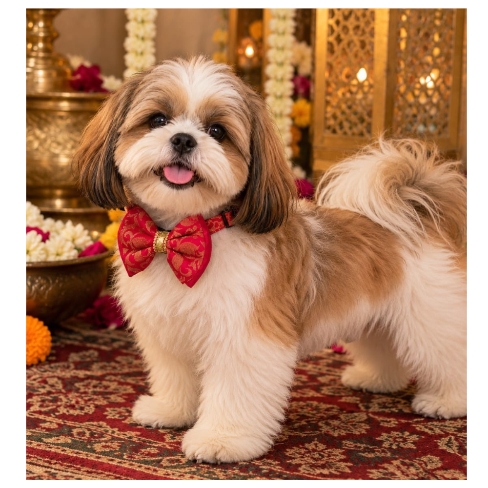 Pets Empire Ethnic Designer Dog Bow Tie Collar- Red