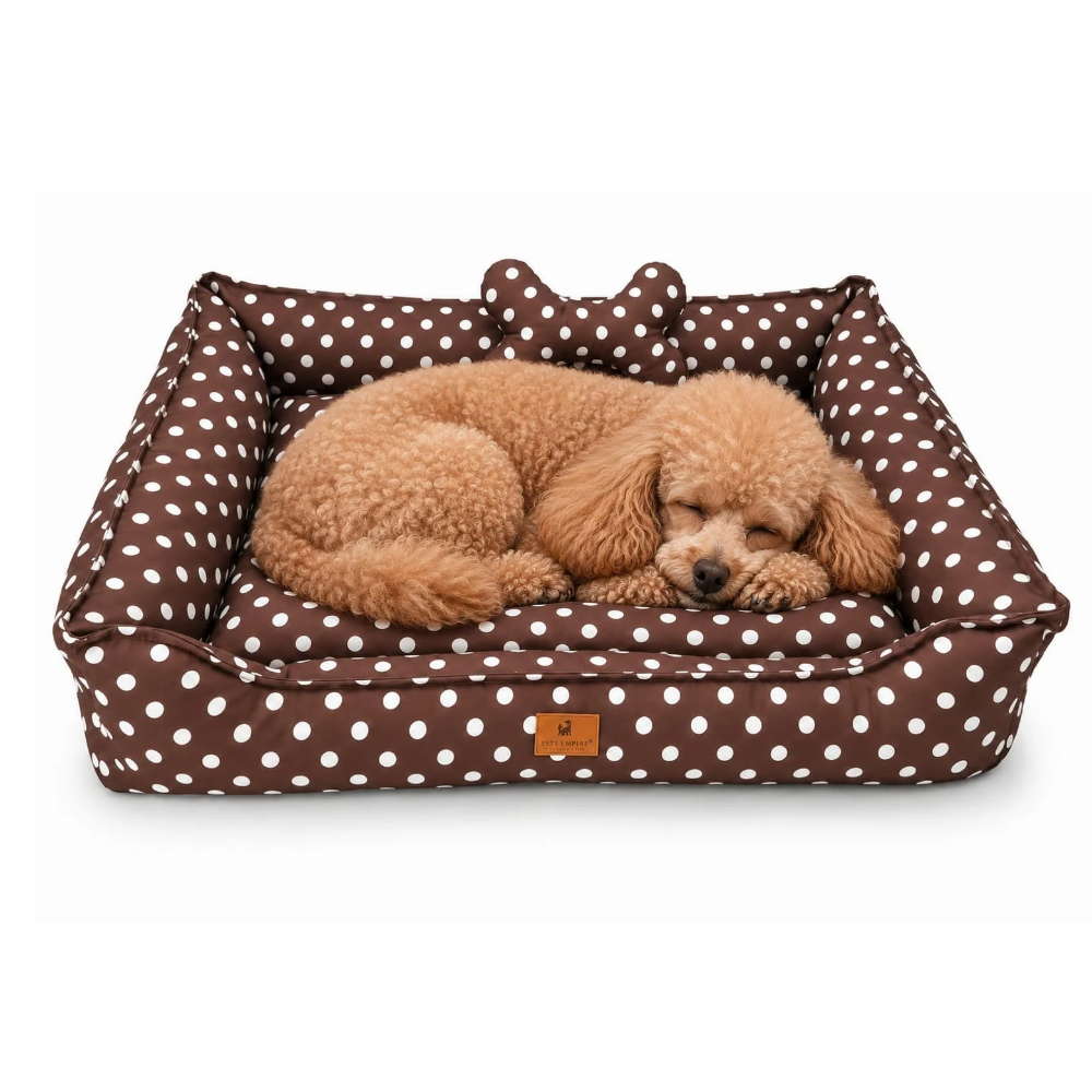 Pets Empire  Brown Polka Dot Dog Bed with Bone-Shaped Pillow