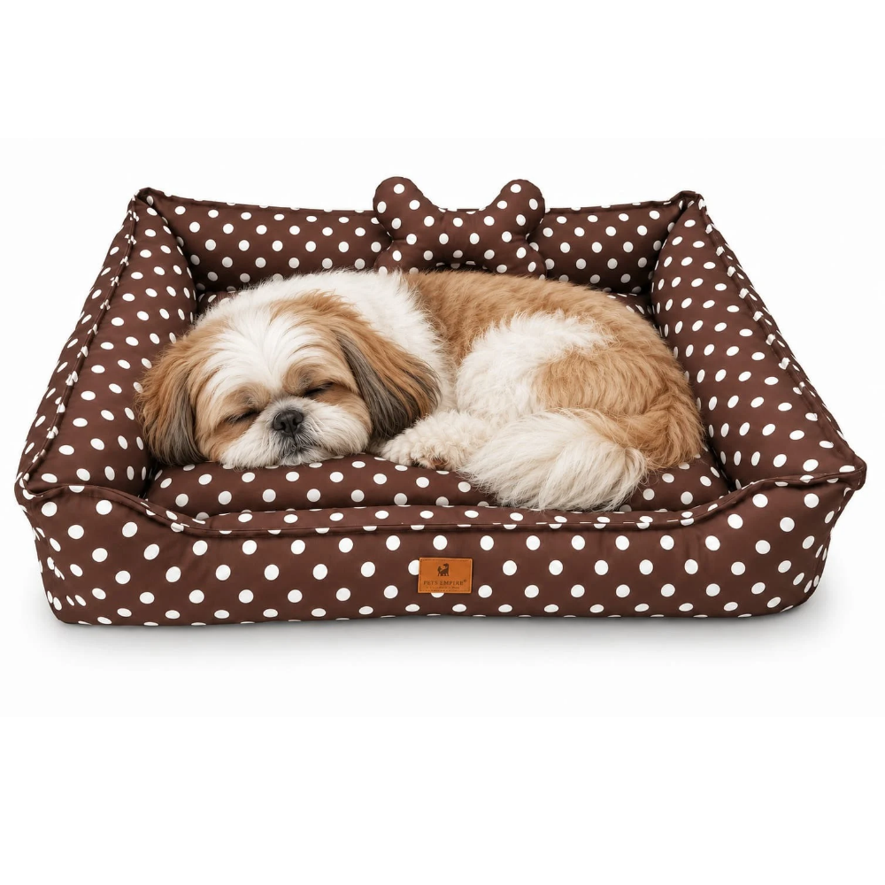 Pets Empire  Brown Polka Dot Dog Bed with Bone-Shaped Pillow