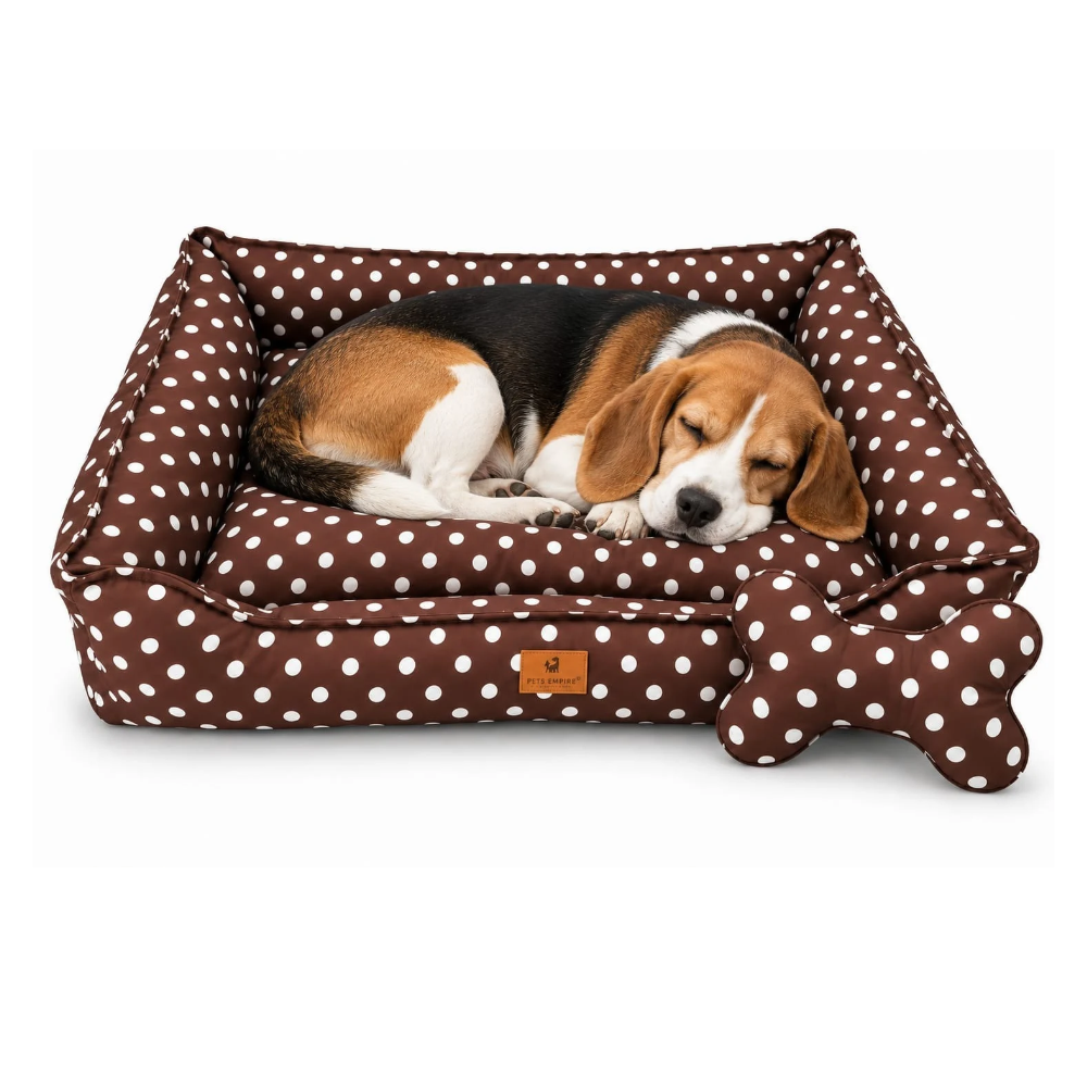 Pets Empire  Brown Polka Dot Dog Bed with Bone-Shaped Pillow