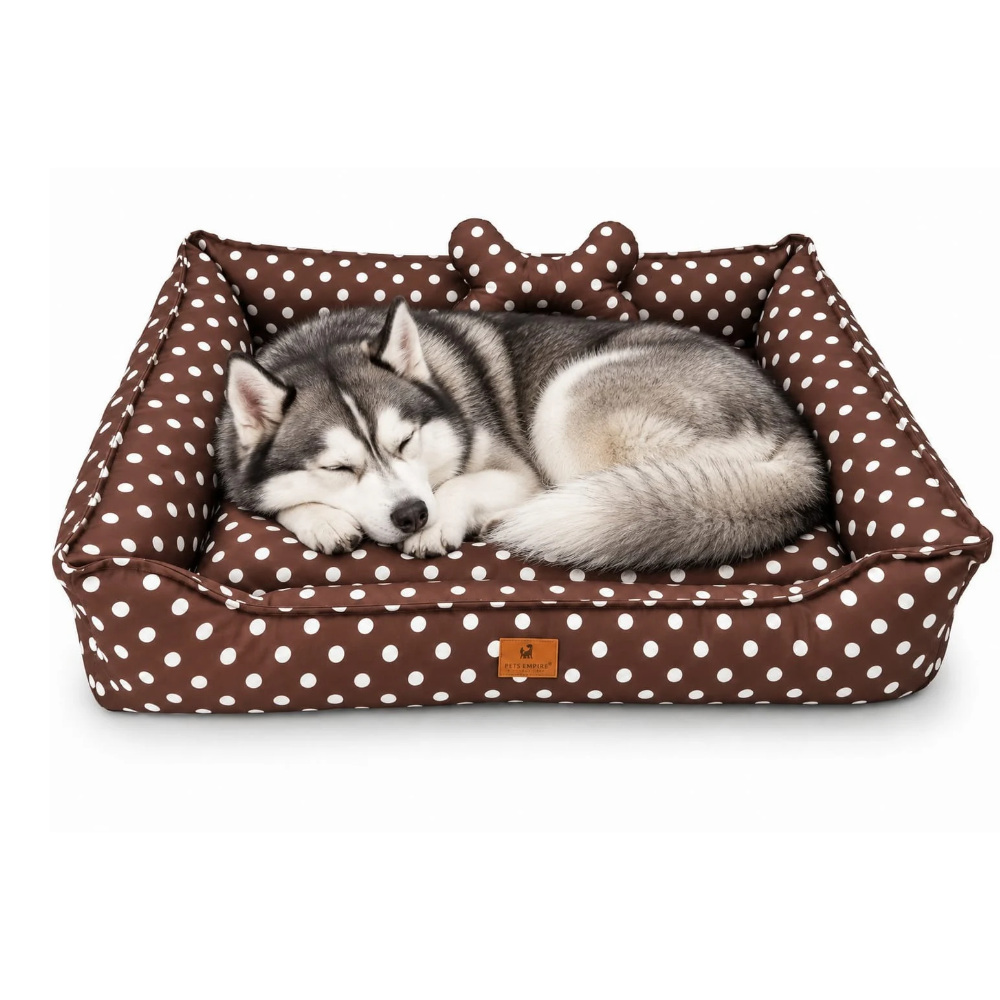 Pets Empire  Brown Polka Dot Dog Bed with Bone-Shaped Pillow