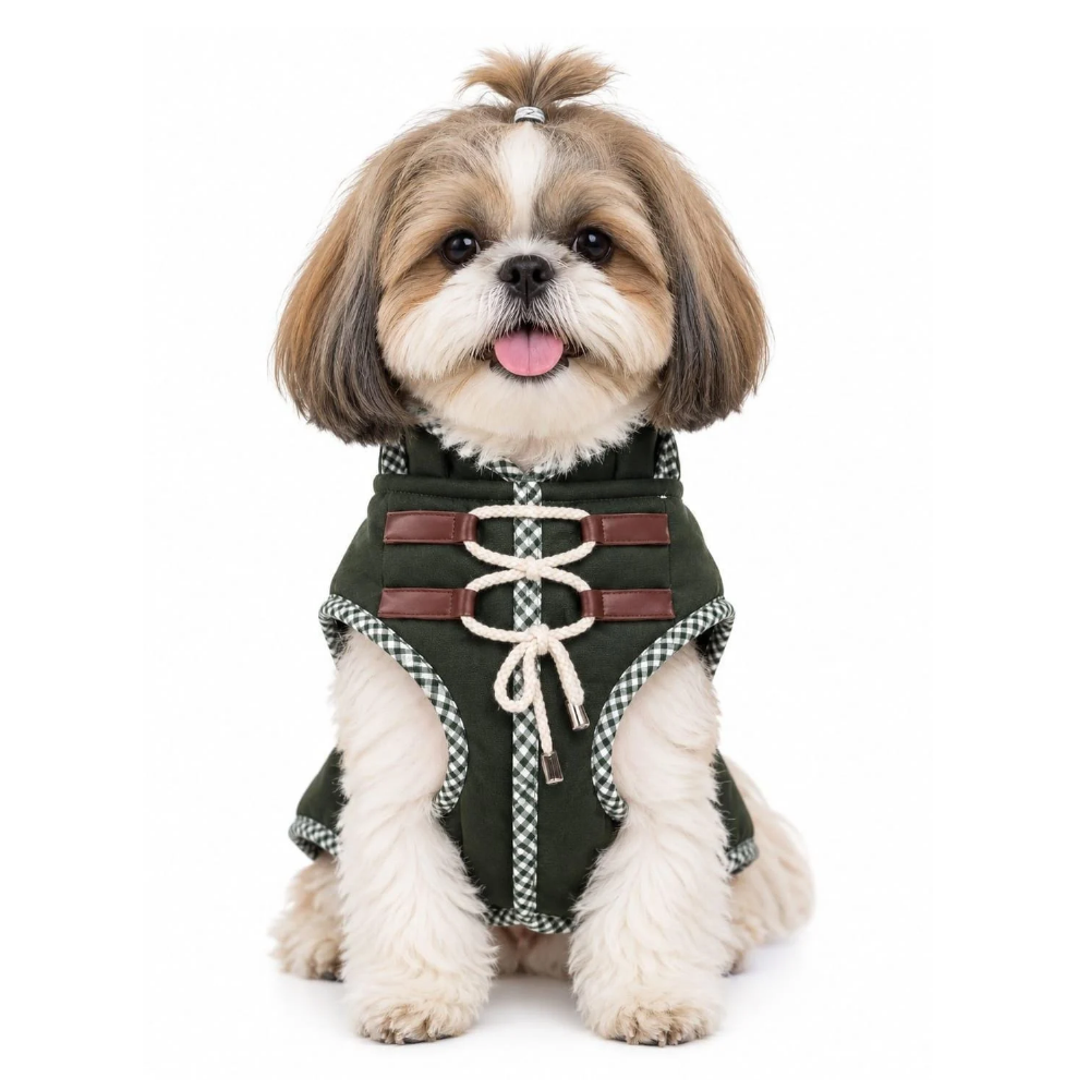 Pets Empire Plaid-Trim Winter Dog Coat – Forest Green