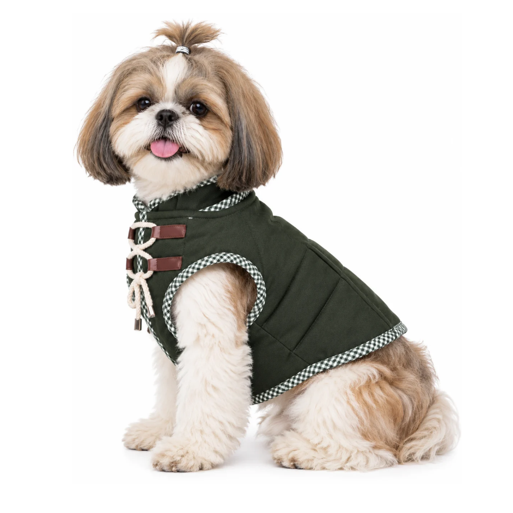 Pets Empire Plaid-Trim Winter Dog Coat – Forest Green