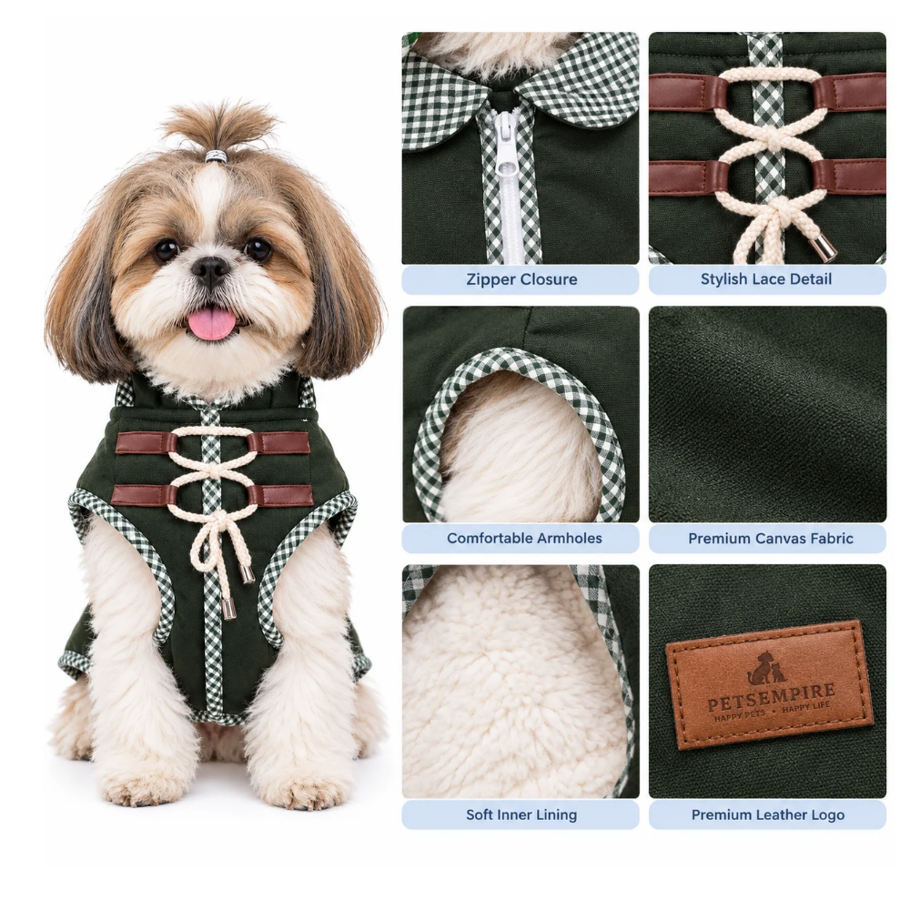 Pets Empire Plaid-Trim Winter Dog Coat – Forest Green