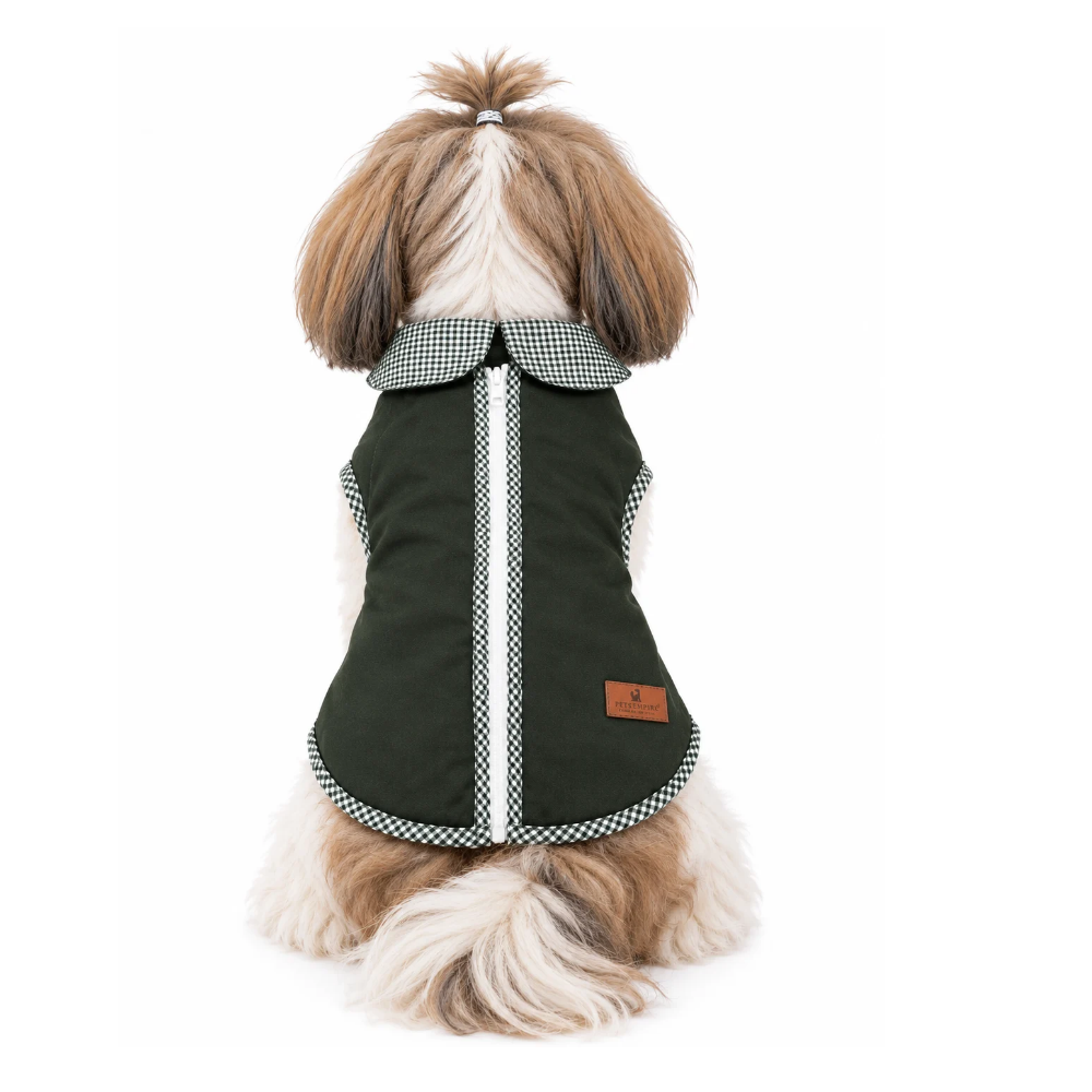 Pets Empire Plaid-Trim Winter Dog Coat – Forest Green