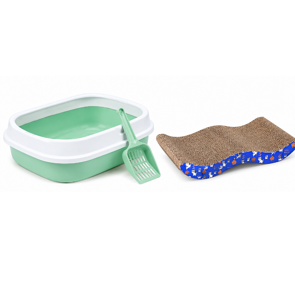 Pets Empire Cat Litter Tray with Scoop & Wave-Shaped Cardboard Scratcher Combo