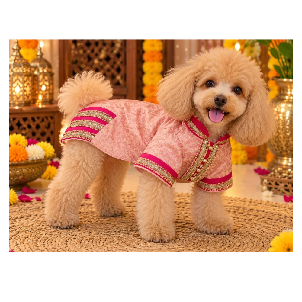 Pets Empire Peach and Red Festive Kurta For Small Dogs