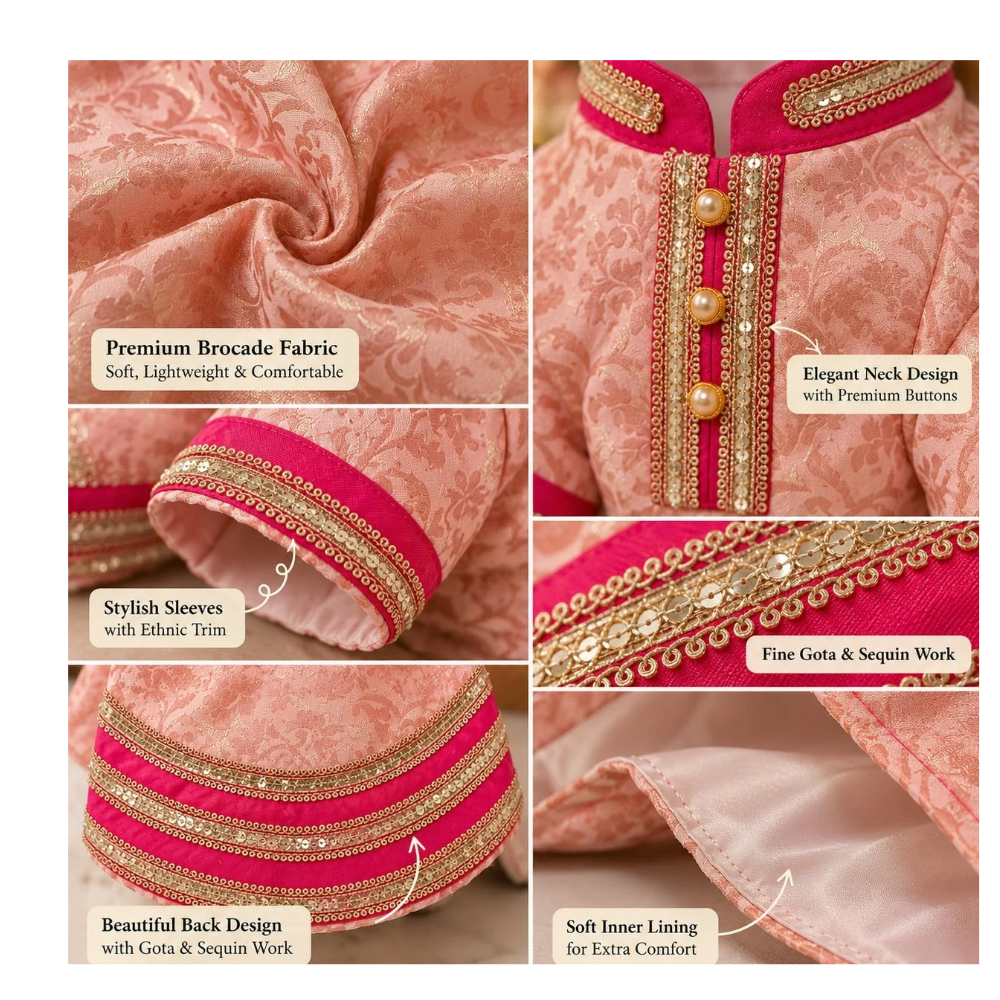 Pets Empire Peach and Red Festive Kurta For Small Dogs
