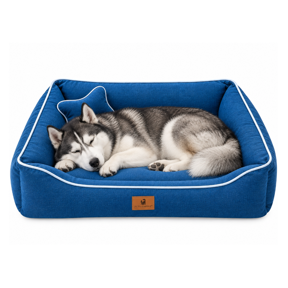 Pets Empire Cozy Luxury Denim Bed for Dogs- Navy Blue