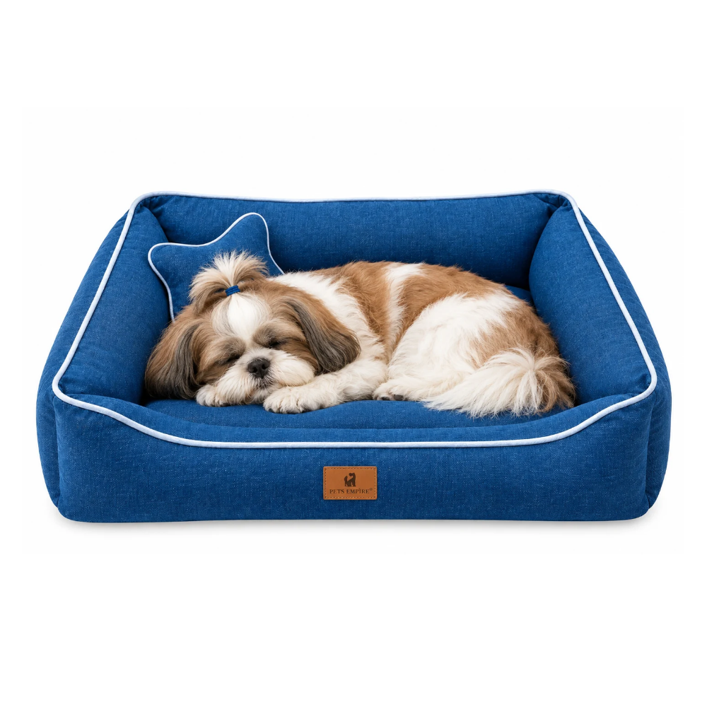 Pets Empire Cozy Luxury Denim Bed for Dogs- Navy Blue