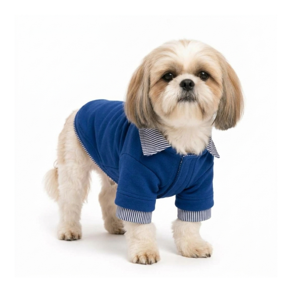 Pets Empire Blue Sweatshirt Striped Collar & Cuffs