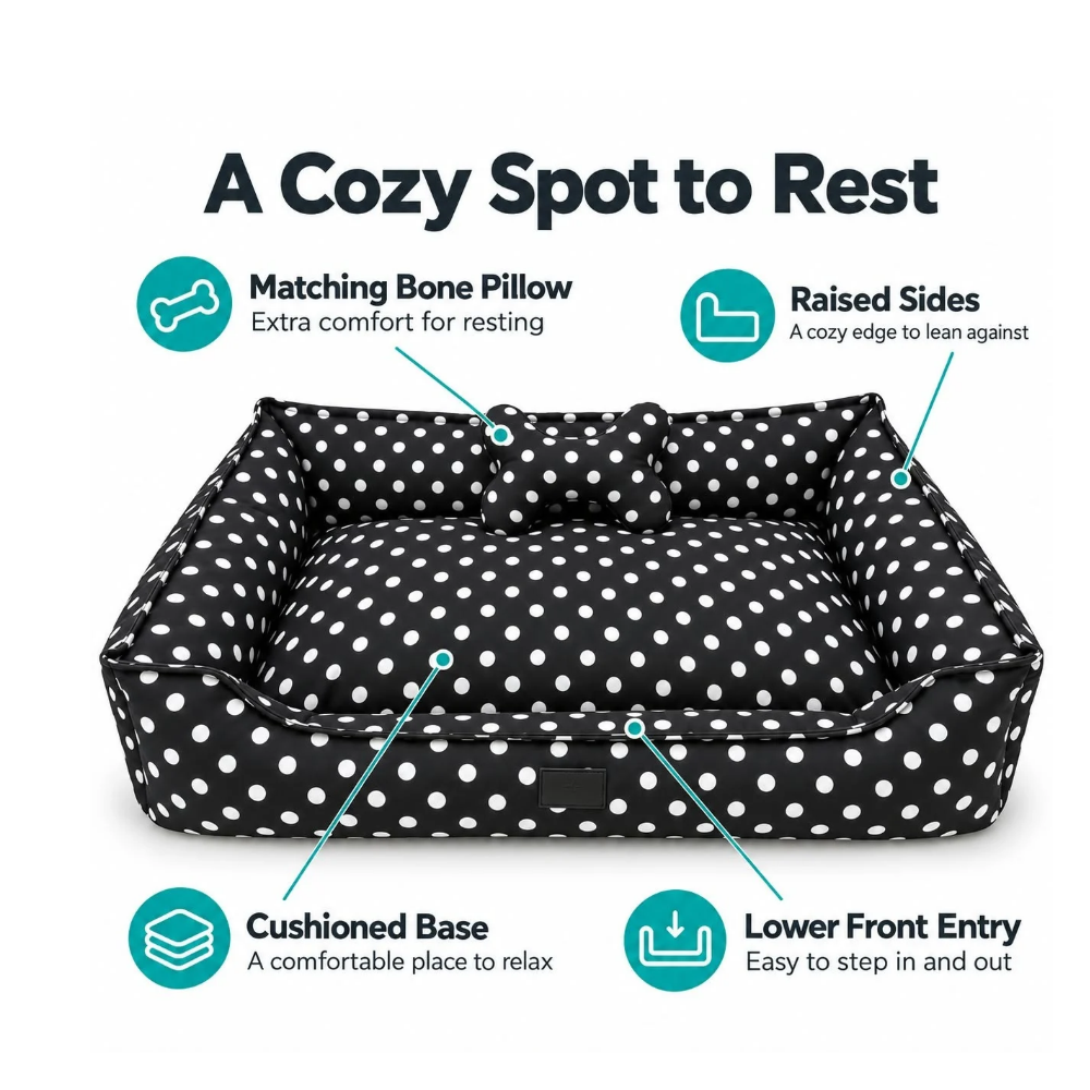 Pets Empire  Black Polka Dot Dog Bed with Bone-Shaped Pillow
