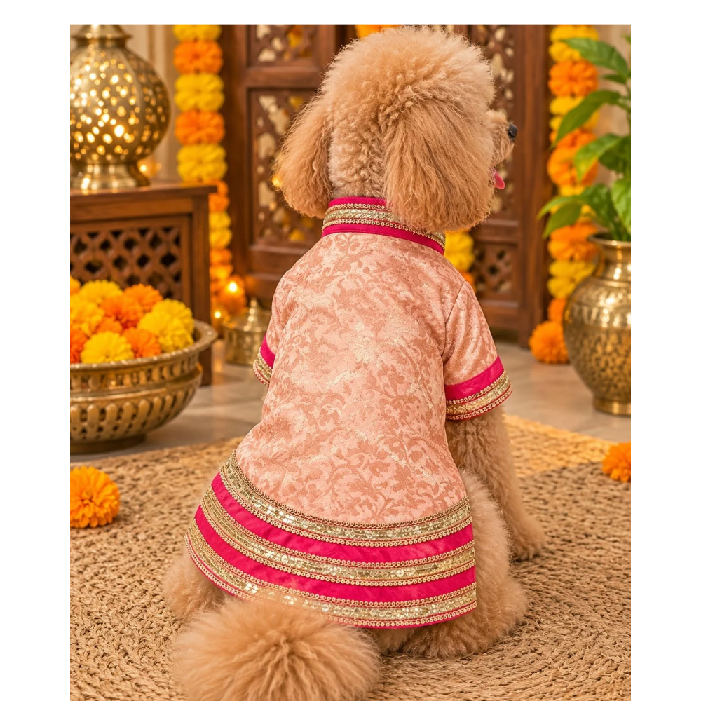 Pets Empire Peach and Red Festive Kurta For Small Dogs