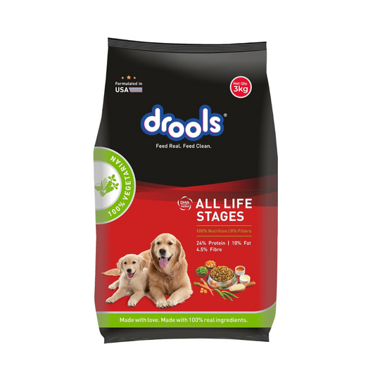 Drools 100% Vegetarian Puppy and Adult Dog Veg Dry Food (All Life Stages)-3Kg