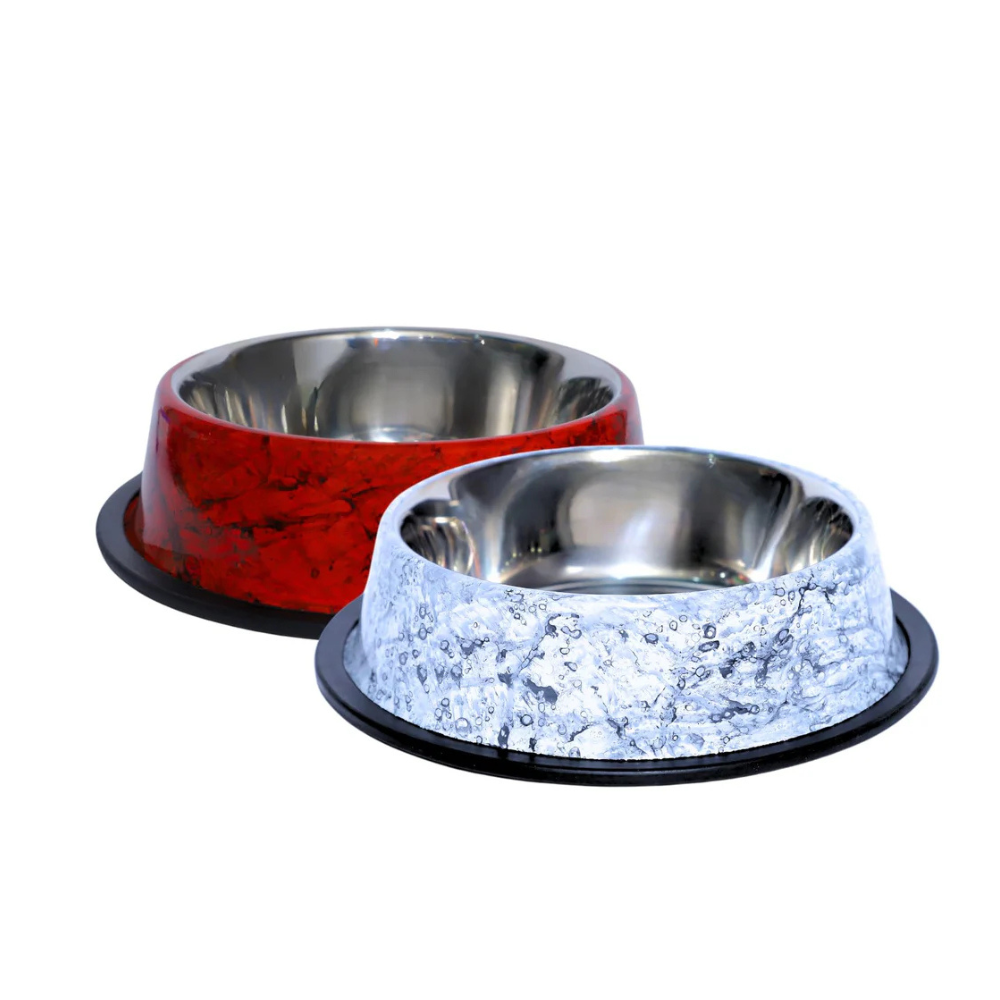 Pets Empire Stainless Steel Pets Bowl (700ml x 2, White & Red)