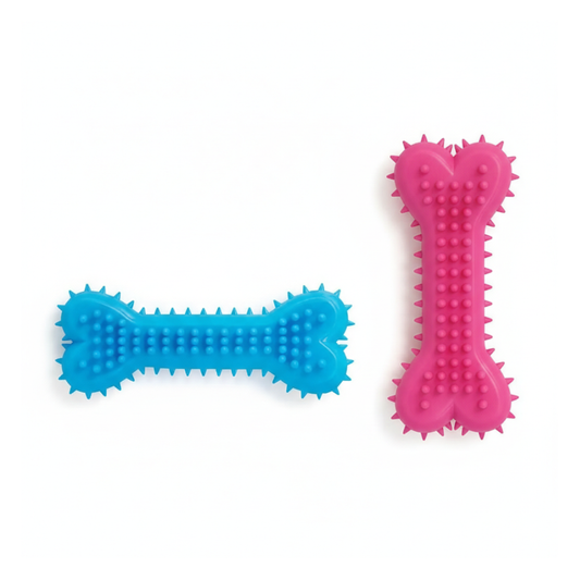 PETS EMPIRE Puppy Spike Rubber Bone Teething Chew Toy Pack of 2 (Multicolor)