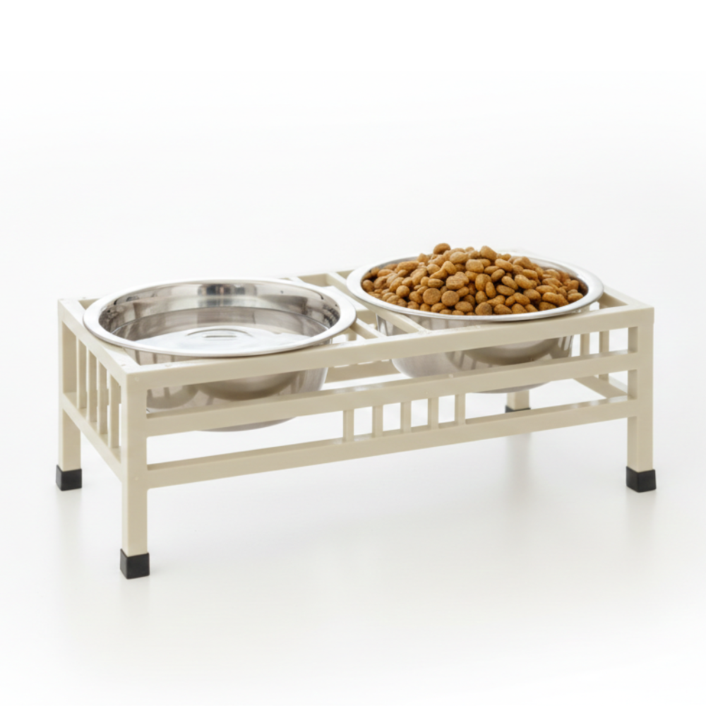 Pets Empire Stainless Steel Food & Water Bowls with Iron Stand (Cream Color)