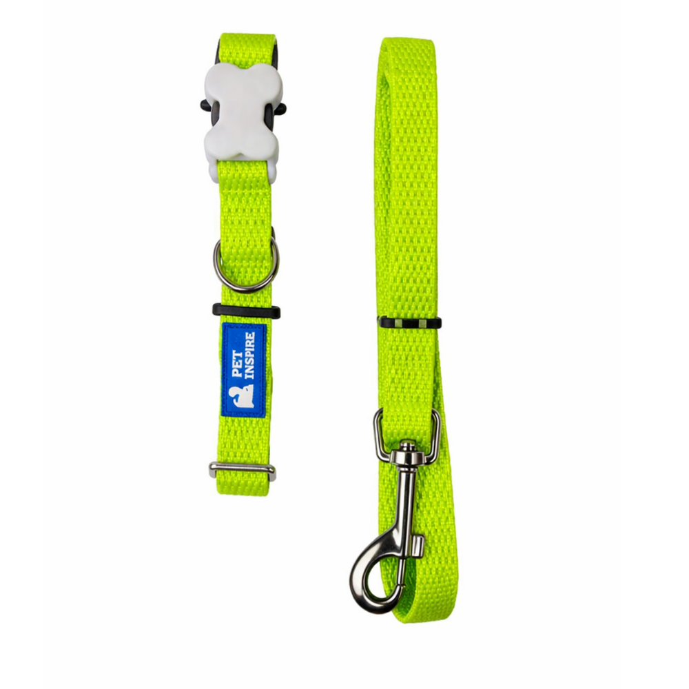 PETS EMPIRE Classic Dog Collar & Leash Set with Bow- Green