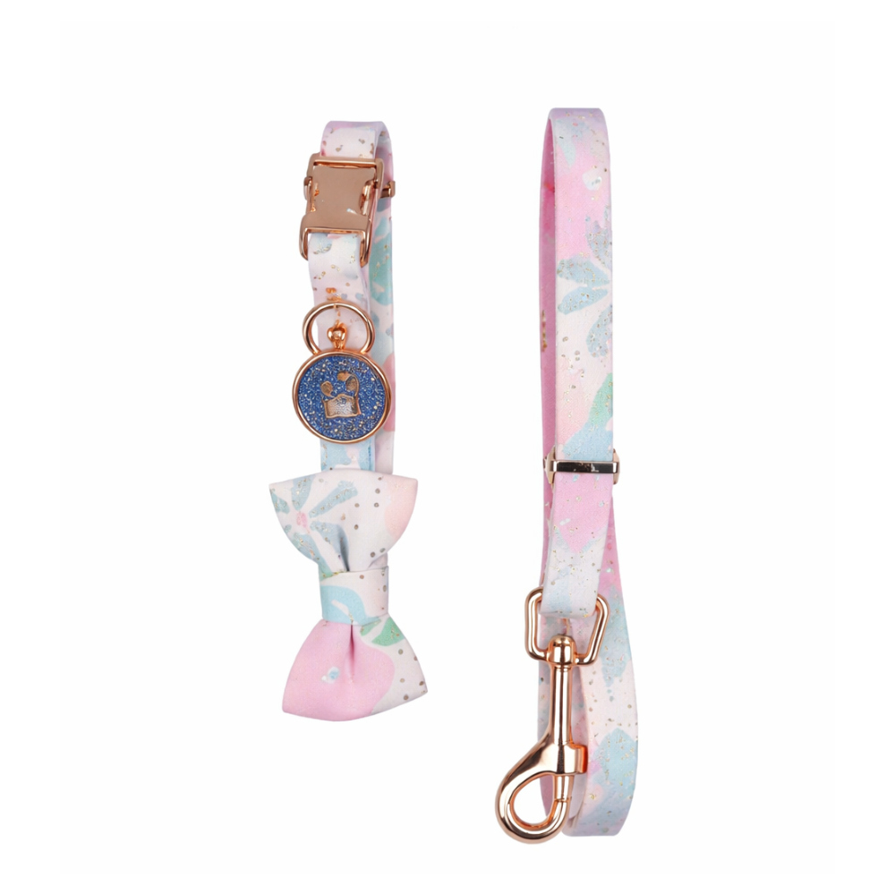 PETS EMPIRE Floral Fusion Dog Collar & Leash Set with Bow
