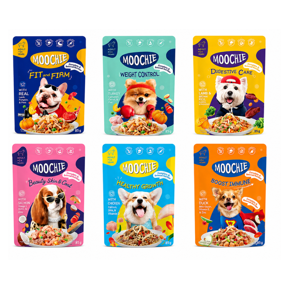 Moochie 6-Flavor Mixed Wet Dog Food Pack – 85g Pouches