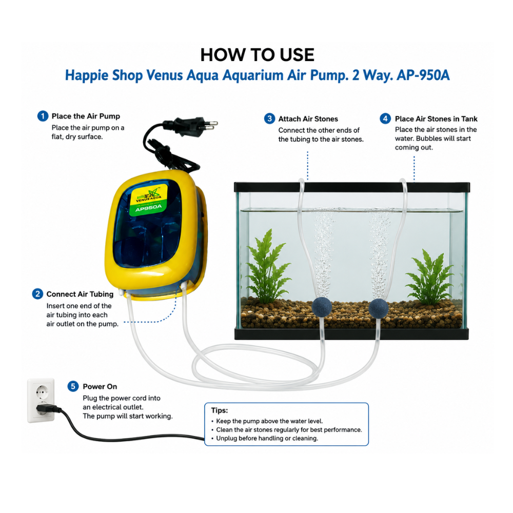 Happie Shop Venus Aqua Aquarium Air Pump. 2 Way. AP-950A