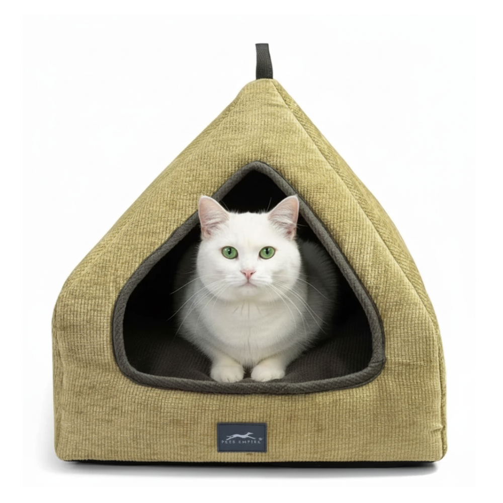 Pets Empire Soft Fabric Comfortable Hut Bed for Cats, Kittens and Puppies- Olive Green