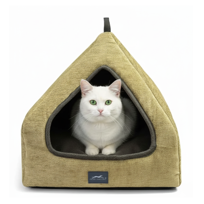 Pets Empire Soft Fabric Comfortable Hut Bed for Cats, Kittens and Puppies- Olive Green
