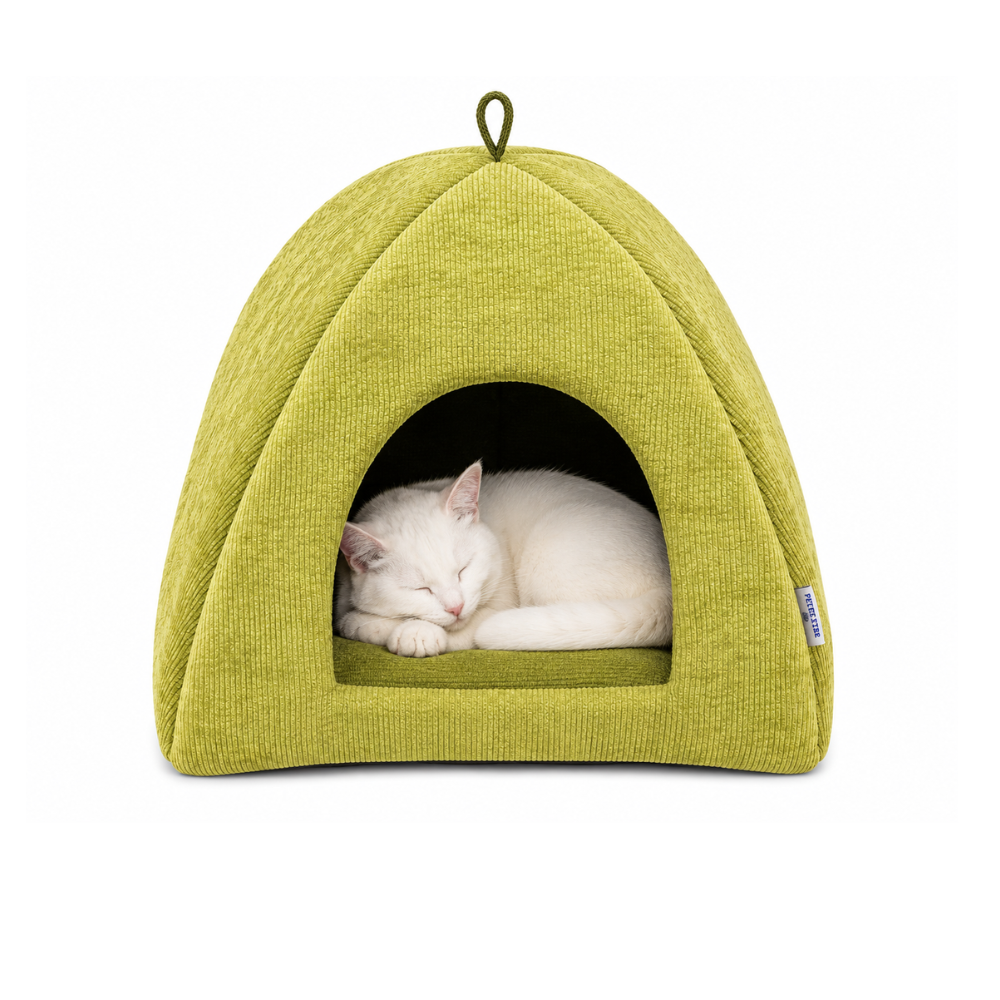Pets Empire Soft Fabric Comfortable Hut Bed for Cats, Kittens and Puppies- Olive Green