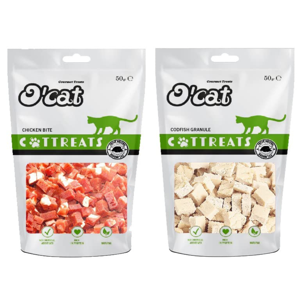 O'Cat Combo Of Chicken Bite and Codfish Granule Treats for Cats & Kitten 50g