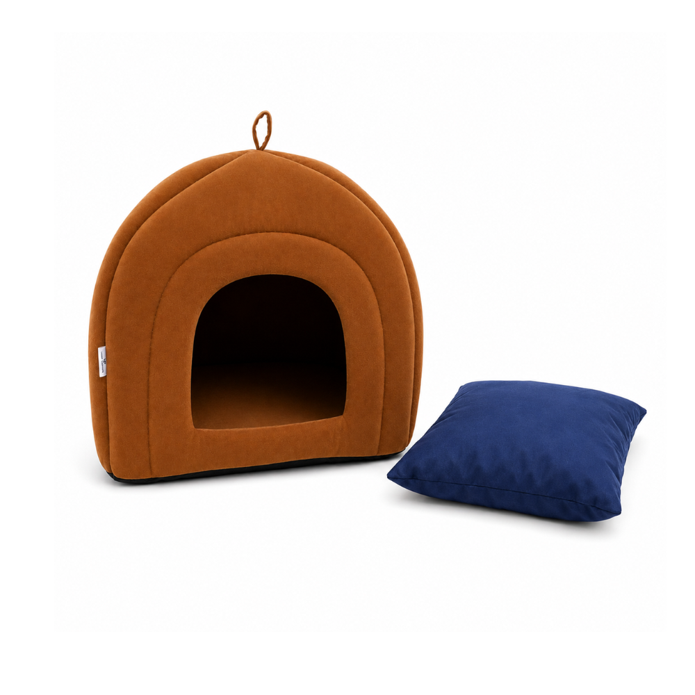 Pets Empire Soft Fabric Comfortable Hut Bed for Cats, Kittens and Puppies- Brown