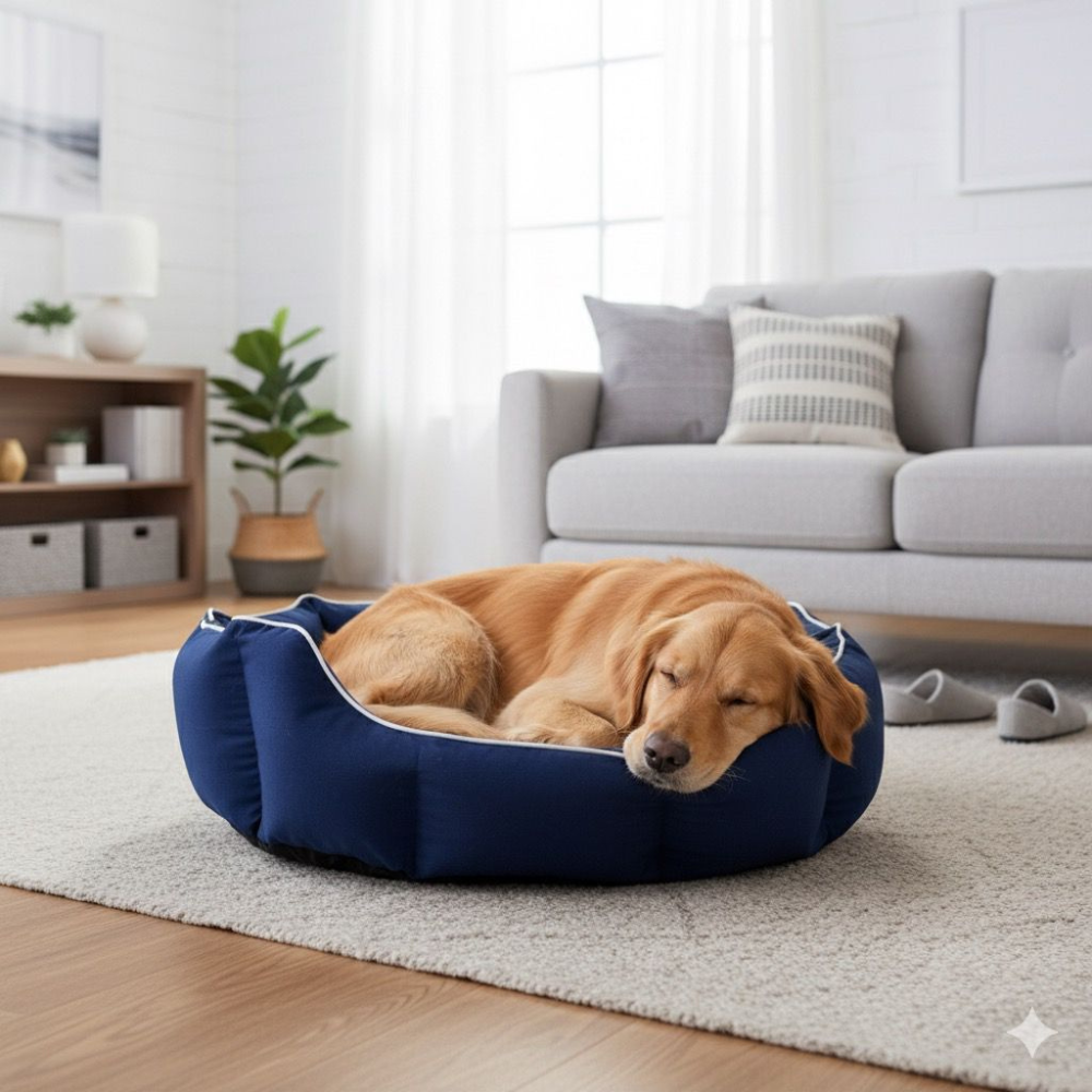 Pets Empire Round Lounger Beds with Pillow for Dogs - Dark Blue