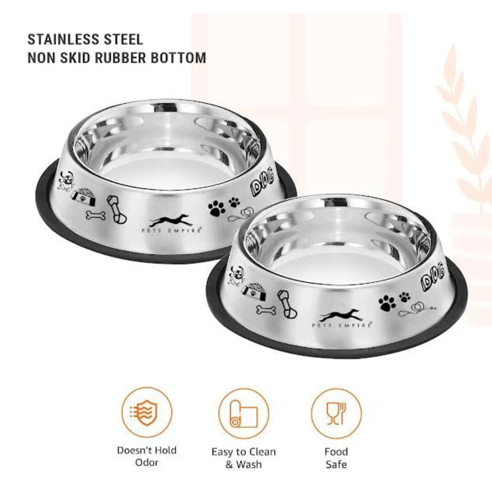 Pets Empire Stainless Steel Printed Dog Bowl (700ML- Pack of 2)