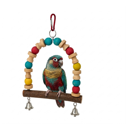 Pets Empire Natural Bird Swing Toy with Bells (Wood & Beads)