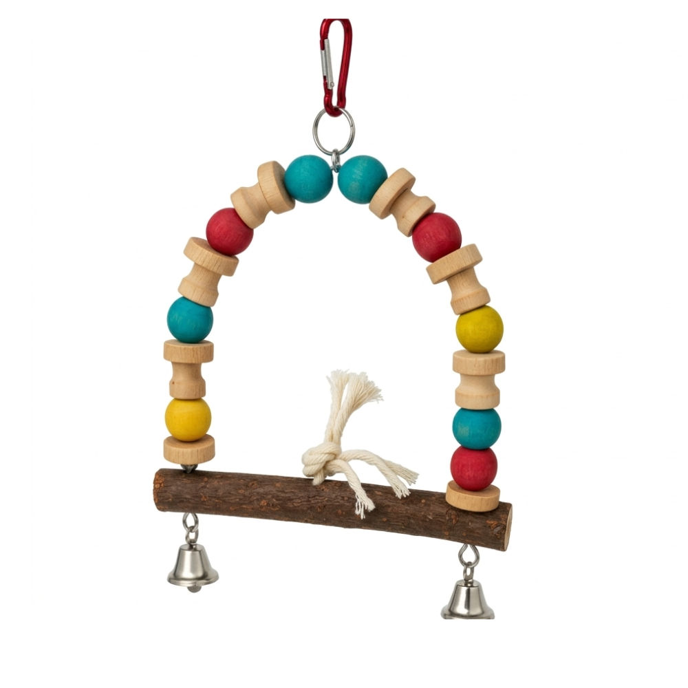 Pets Empire Natural Bird Swing Toy with Bells (Wood & Beads)