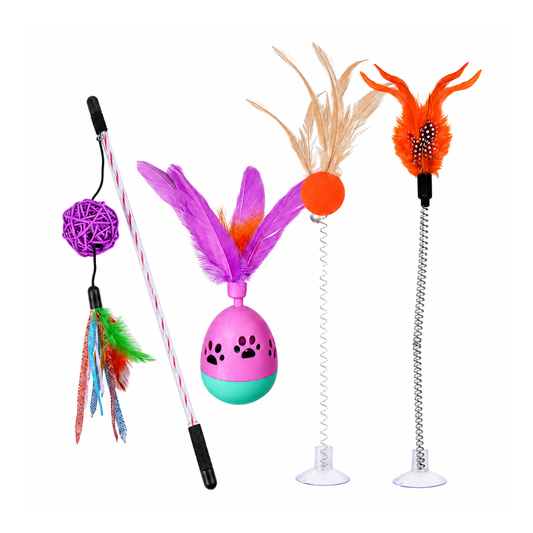 Pets Empire 4-Piece Interactive Feather & Wobble Toy Combo for Cats