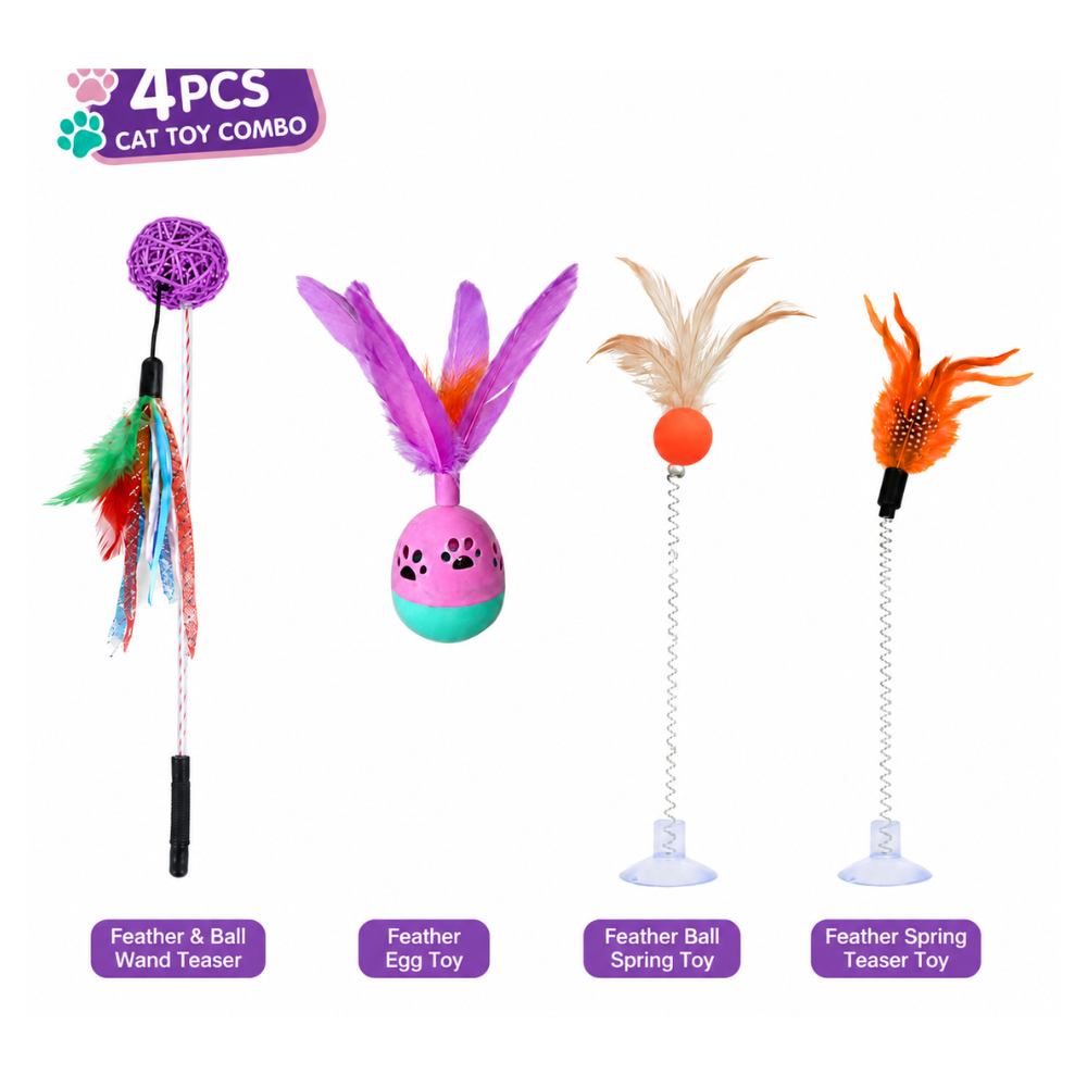 Pets Empire 4-Piece Interactive Feather & Wobble Toy Combo for Cats