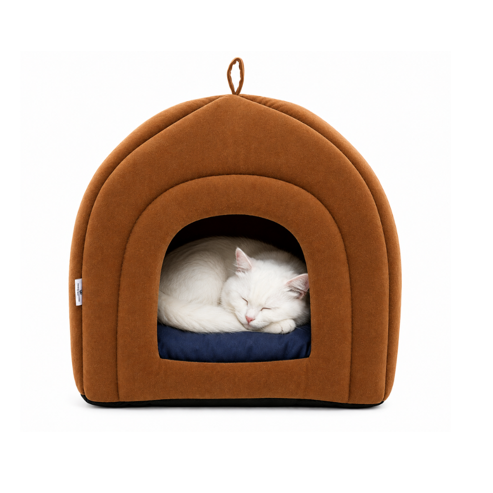 Pets Empire Soft Fabric Comfortable Hut Bed for Cats, Kittens and Puppies- Brown