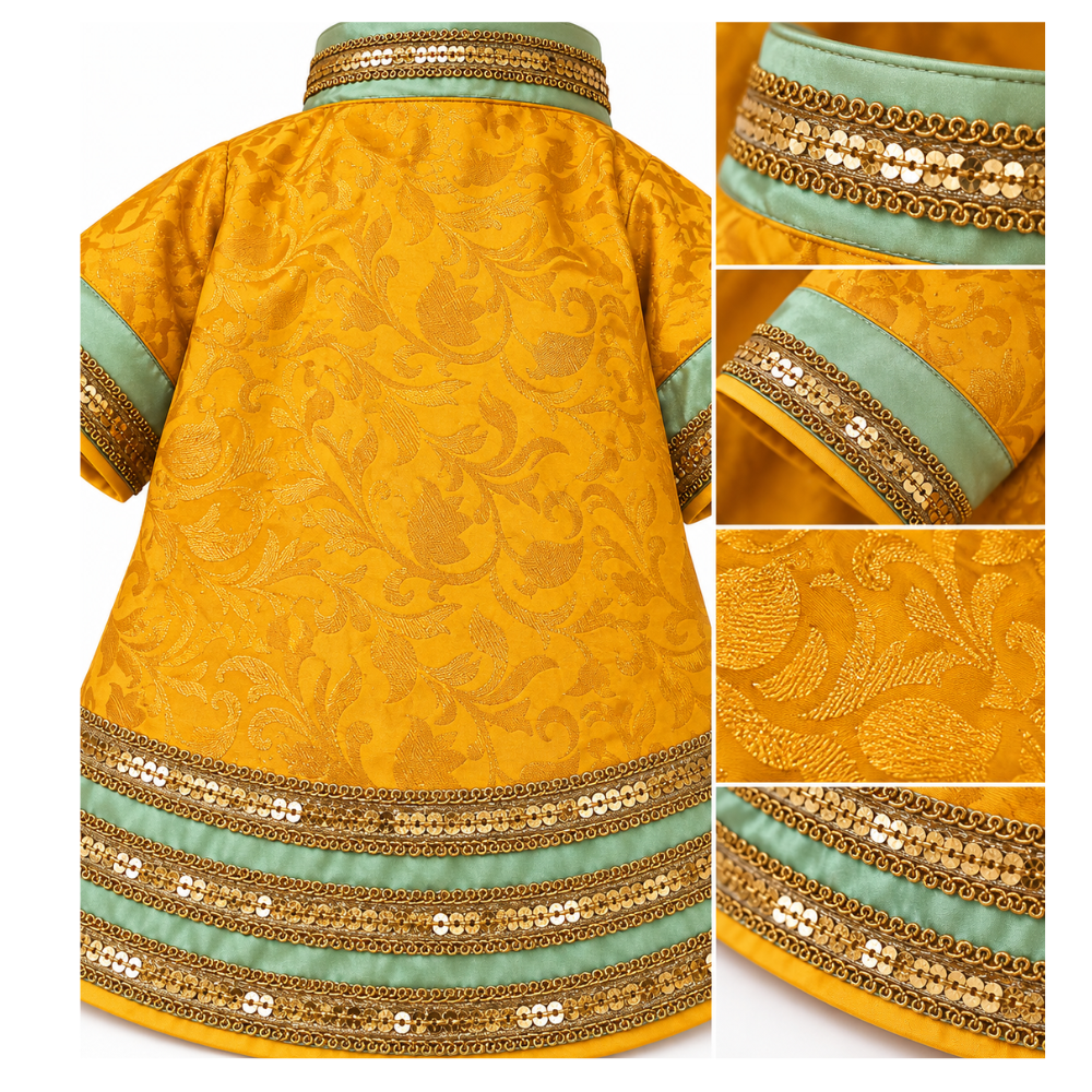 Pets Empire Yellow Brocade Festive Kurta For Small Breeds Dog