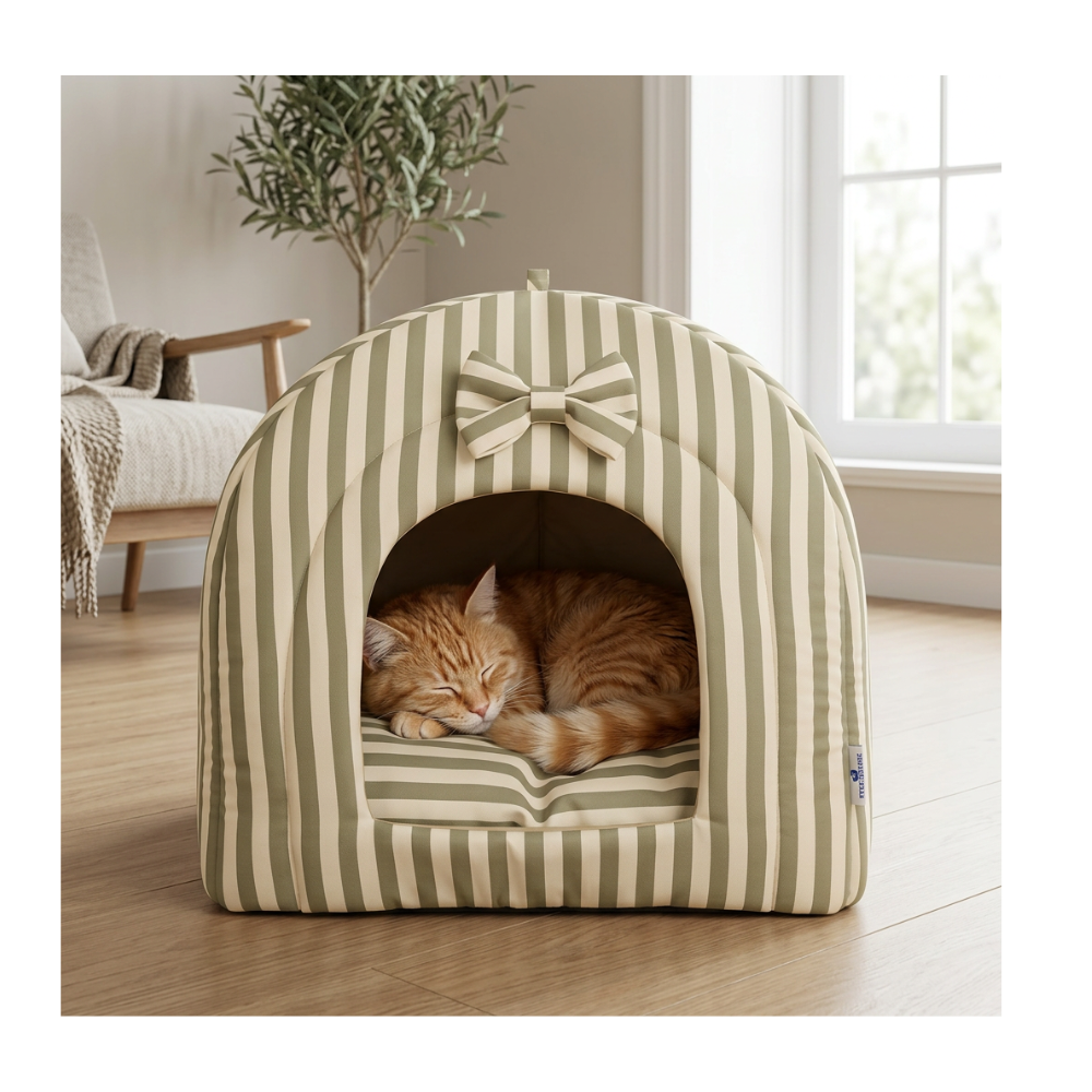 Pets Empire Striped Hut Bed with Soft Cushion for Cats & Kittens