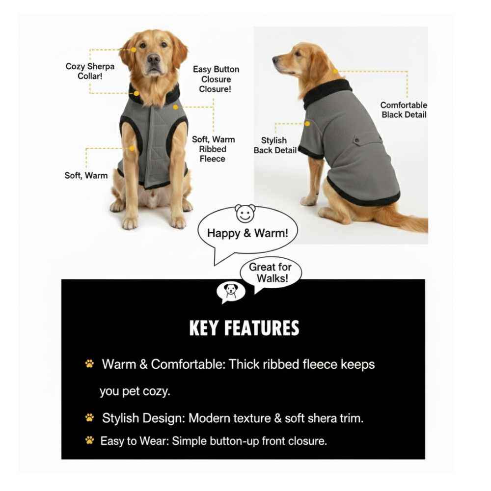 Pets Empire Winter Fleece Jacket for Dogs- Grey