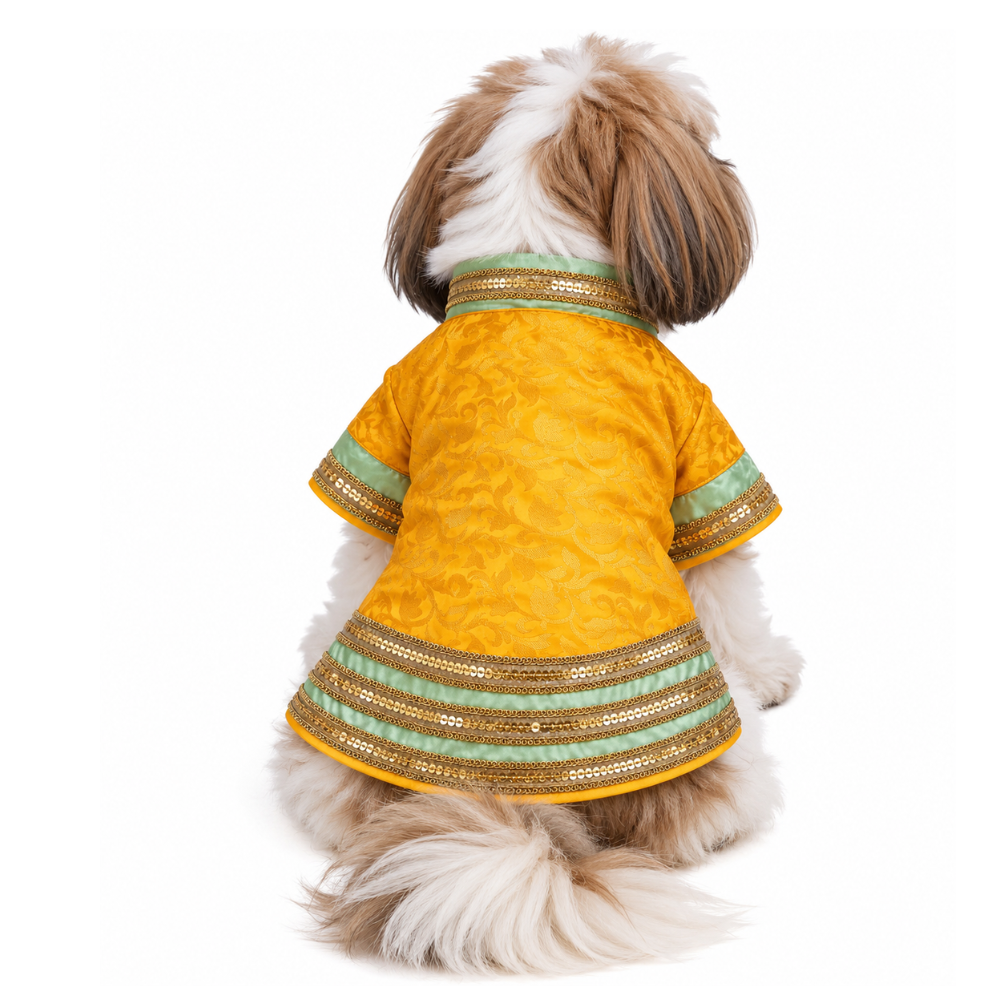 Pets Empire Yellow Brocade Festive Kurta For Small Breeds Dog