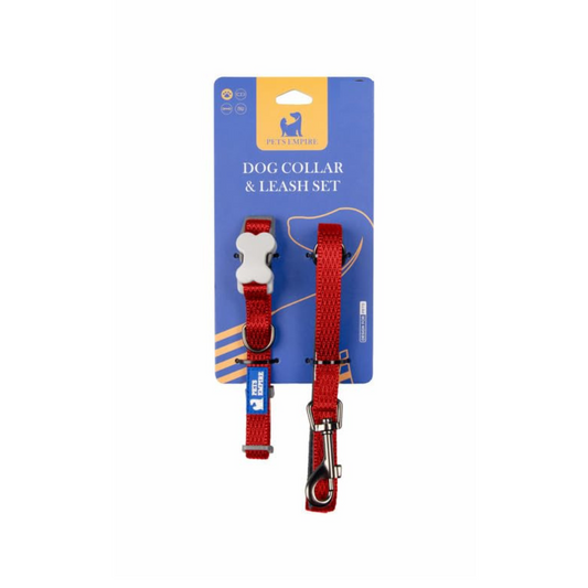 PETS EMPIRE Classic Dog Collar & Leash Set with Bow-Red